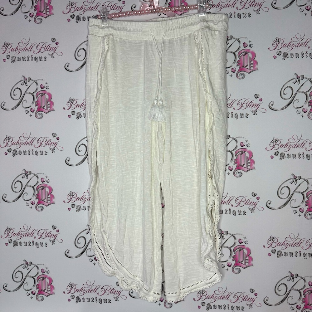 Pants open sides flowy boho cream white crochet opening on each side sexy cute